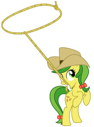 Size: 3127x4227 | Tagged: safe, artist:third uncle, edit, imported from derpibooru, apple fritter, earth pony, pony, apple family member, bipedal, bow, cowboy hat, cute, female, hat, lasso, mare, mouth hold, rope, simple background, solo, standing, transparent background, vector