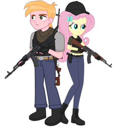 Size: 3720x4096 | Tagged: safe, artist:edy_january, artist:starryshineviolet, edit, imported from derpibooru, vector edit, big macintosh, fluttershy, human, equestria girls, ak 101, ak-47, ak74m, akm, angry, assault rifle, body armor, boots, chernobyl, clothes, dragunov, duo, female, fluttermac, geode of fauna, gun, handgun, link, link in description, long pants, magical geodes, male, male and female, marine, marines, military, partner, partnership, pistol, rifle, s.t.a.l.k.e.r., shipping, shirt, shoes, sniper, sniper rifle, soldier, soldiers, special forces, straight, t-shirt, tactical squad, trigger discipline, triggered, vector, warfighter, weapon