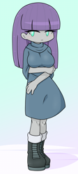 Size: 1442x3233 | Tagged: safe, artist:batipin, imported from derpibooru, maud pie, human, equestria girls, boots, breasts, busty maud pie, clothes, dress, female, no nose, shoes, solo
