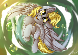 Size: 4093x2894 | Tagged: safe, artist:julunis14, imported from derpibooru, derpy hooves, pegasus, pony, bubble, cloud, cute, derp, derpy day, digital, female, flying, happy, looking at you, solo, spread wings, wings
