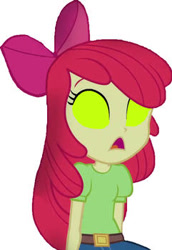 Size: 241x350 | Tagged: safe, artist:movieliker236, edit, edited screencap, imported from derpibooru, screencap, apple bloom, human, equestria girls, female, glowing eyes, hypnosis, hypnotized, mind control, simple background, solo, sombrafied, white background