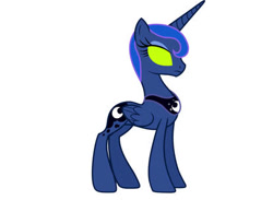 Size: 414x303 | Tagged: safe, artist:movieliker236, edit, imported from derpibooru, princess luna, alicorn, pony, glowing eyes, hypnosis, hypnotized, mind control, no tail, simple background, solo, sombrafied, white background