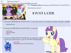 Size: 760x562 | Tagged: safe, edit, edited screencap, imported from derpibooru, screencap, alula, pluto, princess erroria, princess luna, alicorn, pony, lesson zero, /mlp/, 2013, 4chan, 4chan screencap, animation error, artifact, awesome face, cropped, female, filly, foal, imageboard, mare, nostalgia, origin story, origins, smiling