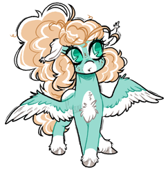 Size: 834x857 | Tagged: safe, artist:curryrice, imported from derpibooru, oc, oc only, bat pony, earth pony, hybrid, original species, pegasus, pony, chest fluff, floppy ears, freckles, signature, simple background, solo, unshorn fetlocks, white background