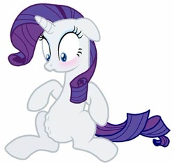 Size: 474x443 | Tagged: dead source, safe, artist:darkplayerferraz269, imported from derpibooru, rarity, pony, unicorn, belly, blushing, female, hungry, looking at belly, mare, simple background, solo, stomach growl, stomach noise, white background