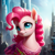 Size: 1024x1024 | Tagged: safe, imported from derpibooru, pinkie pie, earth pony, pony, ai content, ai generated, city, cityscape, clothes, dress, ear piercing, earring, female, generator:stable diffusion, jewelry, lipstick, looking at you, mare, piercing, skyscraper, solo