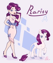 Size: 2652x3136 | Tagged: safe, artist:voleriy, imported from derpibooru, rarity, human, pony, unicorn, alternate hairstyle, asian, bracelet, choker, clothes, cute, dress, ear piercing, earring, eyeshadow, high heels, human ponidox, humanized, jewelry, korean, leonine tail, lipstick, makeup, nail polish, piercing, raised hoof, raribetes, ring, self paradox, self ponidox, shoes, solo, tail, unshorn fetlocks