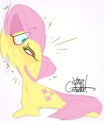 Size: 1668x1946 | Tagged: safe, artist:toonmaroon179, imported from derpibooru, fluttershy, pegasus, pony, bloodshot eyes, eyebrows, eyebrows visible through hair, simple background, solo, tired, white background