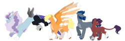 Size: 1280x427 | Tagged: safe, artist:itstechtock, imported from derpibooru, oc, oc:sketch a. doodle, oc:tech tock, draconequus, earth pony, pegasus, pony, unicorn, female, male, simple background, transparent background
