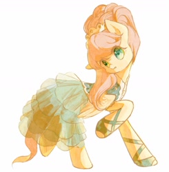 Size: 1732x1768 | Tagged: safe, artist:wao0672215, imported from derpibooru, fluttershy, pegasus, pony, clothes, dress, female, mare, simple background, solo, white background