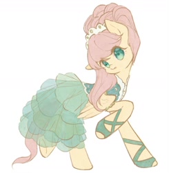 Size: 1732x1768 | Tagged: safe, artist:wao0672215, imported from derpibooru, fluttershy, pegasus, pony, clothes, dress, female, mare, simple background, solo, white background