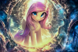 Size: 1728x1152 | Tagged: safe, imported from derpibooru, fluttershy, pegasus, pony, abstract background, ai content, ai generated, cute, female, generator:novelai, generator:stable diffusion, looking at you, mare, open mouth, prompter:endless--, shyabetes, solo, standing, wings