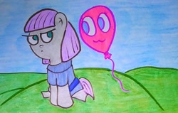 Size: 2174x1381 | Tagged: safe, artist:dex stewart, imported from derpibooru, maud pie, earth pony, pony, balloon, solo, traditional art