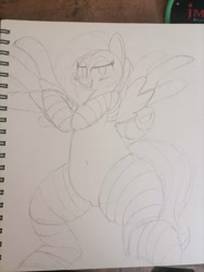 Size: 3000x4000 | Tagged: safe, artist:spoopygirl, imported from derpibooru, fluttershy, pegasus, blushing, clothes, female, sketch, socks, solo, striped socks, traditional art, wide hips