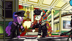 Size: 11024x6201 | Tagged: safe, artist:china consists of them!, artist:rosa, imported from derpibooru, silver spoon, pony, clothes, gun, musical instrument, nazi, organ, theater, uniform, weapon