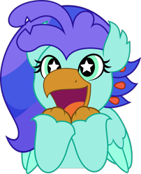 Size: 4040x5000 | Tagged: safe, artist:jhayarr23, imported from derpibooru, oc, oc only, oc:sea lilly, classical hippogriff, hippogriff, :d, commission, excited, open mouth, open smile, simple background, smiling, starry eyes, transparent background, wingding eyes, ych result