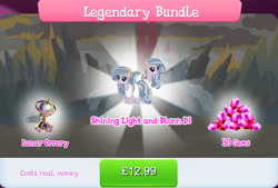 Size: 1267x858 | Tagged: safe, imported from derpibooru, blonn di, earth pony, pony, bundle, clothes, costs real money, english, female, gameloft, gem, mare, my little pony: magic princess, numbers, official, sale, shining light (g4), siblings, text, thracian, twins