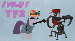 Size: 4000x2200 | Tagged: safe, imported from derpibooru, maud pie, earth pony, pony, /mlp/ tf2 general, engineer, female, hat, mare, minimalist, mouth hold, sentry gun, solo, team fortress 2, text, wrench