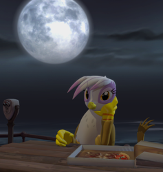 Size: 1845x1944 | Tagged: safe, artist:xafilah, imported from derpibooru, gilda, griffon, 3d, female, food, gmod, moon, pizza, pizza box, solo