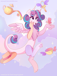 Size: 2232x3000 | Tagged: safe, artist:xjenn9, imported from derpibooru, princess flurry heart, draconequus, cloud, draconequified, floating, solo, species swap