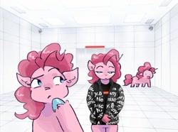 Size: 640x477 | Tagged: safe, artist:dmitrymemovznok, imported from derpibooru, pinkie pie, anthro, earth pony, pony, clothes, female, goku drip, meme, solo, unshorn fetlocks