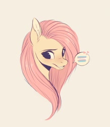 Size: 1407x1624 | Tagged: safe, artist:nettlemoth, imported from derpibooru, fluttershy, pegasus, pony, female, mouthpiece, pride, pride flag, solo, speech bubble, transgender, transgender pride flag