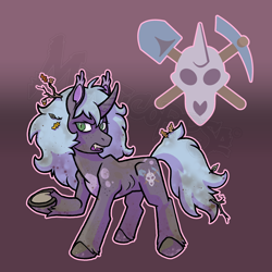 Size: 2000x2000 | Tagged: safe, artist:manticorpse, imported from derpibooru, oc, oc:ruinous rumination, bat pony, hybrid, pony, unicorn, acorn, anorexic, bat pony oc, commission, curved horn, cutie mark, dirt, dirty, fangs, frog (hoof), green eyes, horn, hybrid oc, leaves, leaves in hair, mud, muddy, skinny, skull, solo, tree branch, underhoof, unicorn horn, unicorn oc