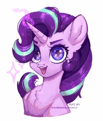 Size: 2400x2800 | Tagged: safe, artist:avroras_world, imported from derpibooru, starlight glimmer, pony, unicorn, bust, chest fluff, female, glowing, glowing horn, horn, looking at you, open mouth, simple background, solo, white background