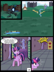 Size: 7500x10000 | Tagged: safe, artist:chedx, imported from derpibooru, twilight sparkle, alicorn, pony, comic:learning with pibby glitch battles, comic, commission, fanfic, g4, multiverse, twilight sparkle (alicorn), twilight's castle