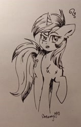 Size: 2510x3936 | Tagged: safe, artist:dreamy990, imported from derpibooru, lyra heartstrings, pony, unicorn, monochrome, pencil drawing, solo, traditional art