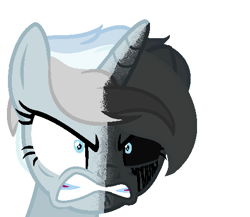 Size: 505x438 | Tagged: safe, artist:harmonicdreemur1308, imported from derpibooru, oc, oc only, pony, unicorn, angry, black sclera, bust, gritted teeth, heterochromia, horn, simple background, teeth, unicorn oc, white background