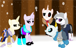 Size: 1783x1127 | Tagged: safe, artist:harmonicdreemur1308, imported from derpibooru, oc, pony, skeleton pony, unicorn, base used, bone, clothes, outdoors, ponified, skeleton, snow, undertale