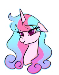 Size: 1074x1368 | Tagged: safe, artist:petaltwinkle, imported from derpibooru, oc, oc only, pony, unicorn, bust, horn, red eyes, simple background, smiling, solo, unicorn oc, white background