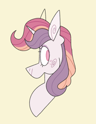 Size: 1825x2350 | Tagged: safe, artist:fizzlefer, imported from derpibooru, oc, oc only, oc:fuzzy feelings, pony, unicorn, bust, cheek swirl, female, freckles, horn, looking back, mare, portrait, simple background, smiling, solo, unicorn oc