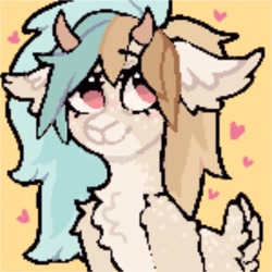 Size: 2048x2048 | Tagged: safe, artist:ponysforyou, imported from derpibooru, oc, oc only, goat, pony, chest fluff, fluffy, goat oc, heart, pixel art, simple background, solo, yellow background