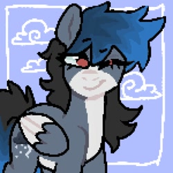 Size: 2000x2000 | Tagged: safe, artist:ponysforyou, imported from derpibooru, oc, pegasus, pony, one eye closed, pegasus oc, pixel art, smiling, solo, wink