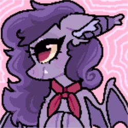 Size: 2048x2048 | Tagged: safe, artist:ponysforyou, imported from derpibooru, oc, bat pony, pony, bat ears, bat pony oc, bust, ear fluff, fangs, pixel art, smiling, solo