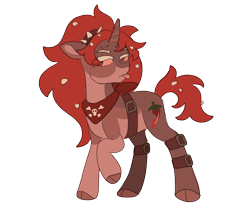 Size: 2048x1676 | Tagged: safe, artist:hibiscuit-rose, imported from derpibooru, pony, unicorn, bandana, belt, chili pepper cookie, coat markings, cookie run, horn, ponified, ponytail, red mane, scar, simple background, skull, solo, tongue out, transparent background