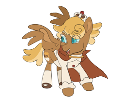 Size: 2048x1676 | Tagged: safe, artist:hibiscuit-rose, imported from derpibooru, pegasus, pony, blonde mane, blue eyes, brown coat, cape, clothes, cookie run, crown, jewelry, ponified, regalia, simple background, solo, transparent background, yellow mane