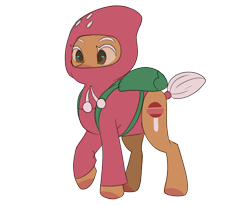 Size: 2048x1676 | Tagged: safe, artist:hibiscuit-rose, imported from derpibooru, earth pony, pony, backpack, brown coat, brown eyes, clothes, cookie run, hoodie, ponified, short tail, simple background, solo, strawberry cookie, tail, transparent background