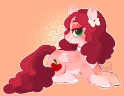 Size: 1236x966 | Tagged: safe, artist:ponysforyou, imported from derpibooru, oc, oc:nasty cherry, pegasus, pony, bow, hair bow, looking at you, lying down, pegasus oc, solo