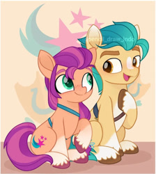 Size: 847x944 | Tagged: safe, artist:pencildrawindo, imported from derpibooru, hitch trailblazer, sunny starscout, earth pony, pony, cute, duo, duo male and female, female, g5, hitchbetes, male, mare, shipping, stallion, straight, sunnybetes, sunnyhitch