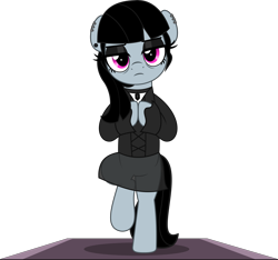 Size: 5347x5000 | Tagged: safe, artist:jhayarr23, imported from derpibooru, oc, oc only, oc:goth lass, earth pony, bags under eyes, bipedal, clothes, commission, dress, ear piercing, earring, earth pony oc, eyeshadow, female, frown, goth, hooves together, jewelry, makeup, mare, necklace, piercing, simple background, solo, transparent background, ych result
