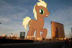 Size: 2048x1360 | Tagged: safe, artist:chainchomp2 edits, edit, editor:jaredking779, imported from derpibooru, meadow song, earth pony, pony, background pony, giant pony, giant/macro earth pony, highrise ponies, irl, las vegas, macro, male, mega giant, nevada, photo, ponies in real life, solo, stallion, story included