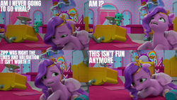 Size: 2000x1125 | Tagged: safe, edit, edited screencap, editor:quoterific, imported from derpibooru, screencap, pipp petals, dragon, pegasus, pony, spoiler:my little pony: make your mark, spoiler:my little pony: make your mark chapter 2, spoiler:myms01e04, ali-conned, baby, baby dragon, despair, diadem, duo, duo male and female, female, g5, headband, implied zipp storm, jewelry, looking up, male, mare, my little pony: make your mark, my little pony: make your mark chapter 2, open mouth, playing, regalia, sad, sparky sparkeroni
