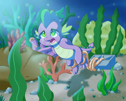 Size: 313x250 | Tagged: safe, artist:suziouwabami, imported from derpibooru, spike, dragon, abuse, asphyxiation, bubble, commission, coral, digital art, drowning, fetish, go to sleep garble, green eyes, male, ocean, open mouth, peril, scales, seaweed, shitposting, solo, spikeabuse, sunlight, swimming, teeth, underwater, water