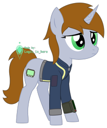 Size: 1122x1340 | Tagged: safe, artist:logic-is-here, imported from derpibooru, oc, oc only, oc:littlepip, pony, unicorn, fallout equestria, clothes, female, horn, jumpsuit, mare, pipbuck, simple background, solo, teenager, transparent background, unicorn oc, vault suit, younger