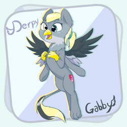 Size: 4500x4500 | Tagged: safe, artist:felldeal, imported from derpibooru, derpy hooves, gabby, griffon, pegasus, fusion, heterochromia, six legs, solo
