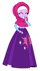 Size: 720x1280 | Tagged: safe, artist:selenaede, imported from derpibooru, twilight sparkle, human, equestria girls, base, base used, clothes, cutie mark on clothes, eyes closed, female, hand on mouth, hijab, islam, laughing, long skirt, long sleeved shirt, long sleeves, religion, shirt, simple background, skirt, smiling, solo, teeth, white background