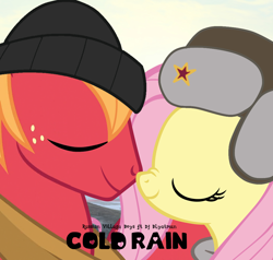 Size: 1000x952 | Tagged: safe, anonymous artist, artist:edy_january, imported from derpibooru, big macintosh, fluttershy, earth pony, pegasus, album, album cover, boop, cold, cold rain ( song ), dj blyatman, female, fluttermac, hardbass, hat, link in description, love, male, music, noseboop, parody, romance, romantic, russia, russian village boys, shipping, song, soundtrack, straight, ushanka, winter